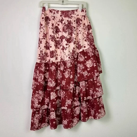 Asymmetrical Red and Pink Skirt - Picture 3 of 7